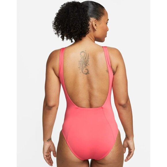 NIKE ESCENCIAL ONE PIECE SWIMSUIT WOMEN SEA CORAL PINK SMALL U-BACK - Picture 2 of 11